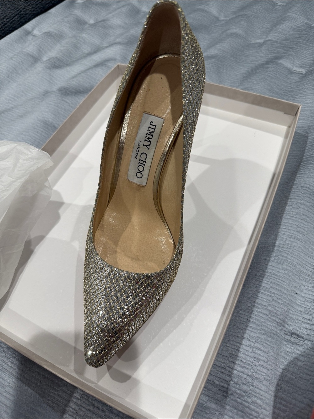 Jimmy Choo Gold Glitter Pointed-Toe Pump